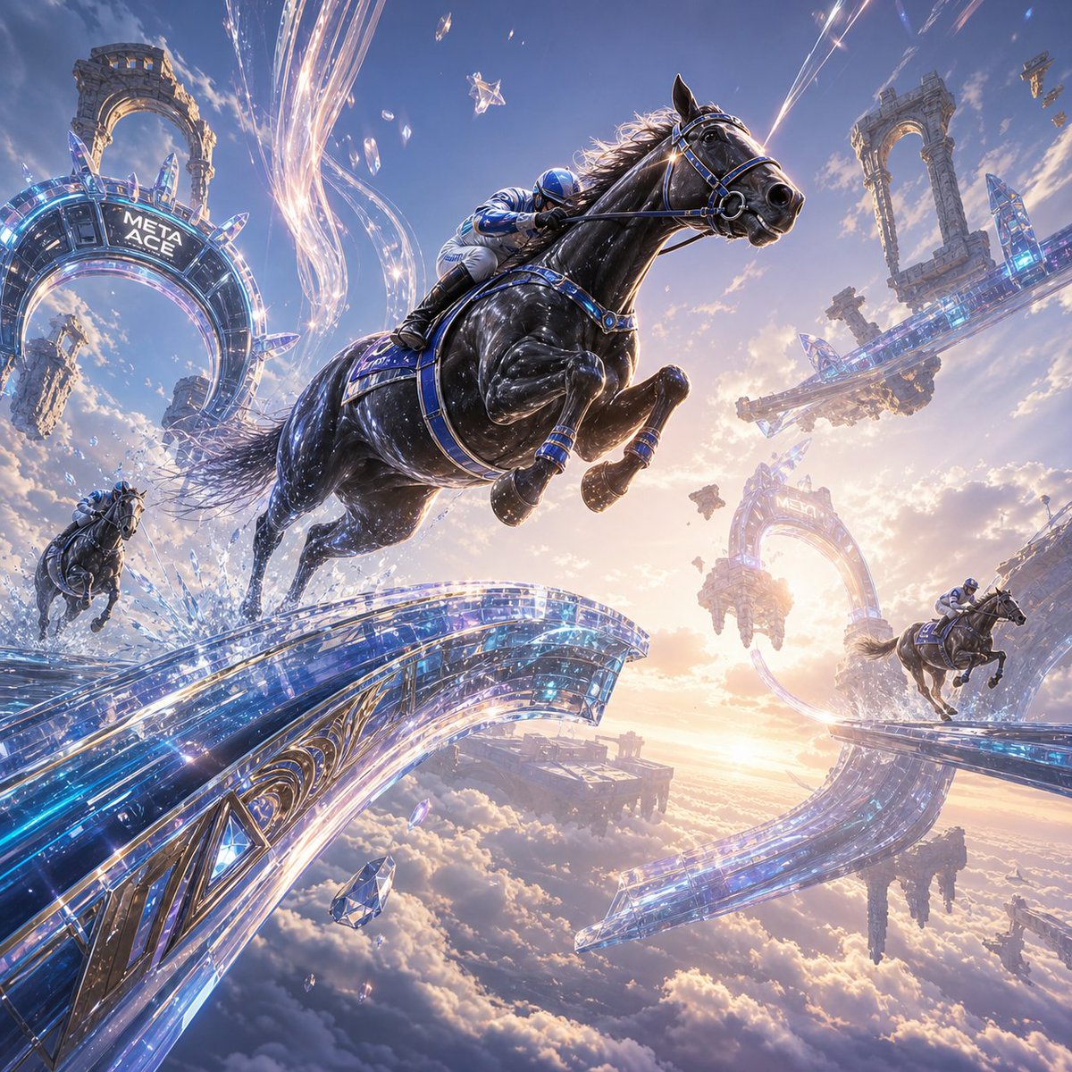 AceMeta2025's tweet photo. Leap beyond the clouds, race beyond limits. 🪽🏆
#MetaAce #SkyRace #HorseRacing #BeyondSpeed https://t.co/ca1Gro0GWo