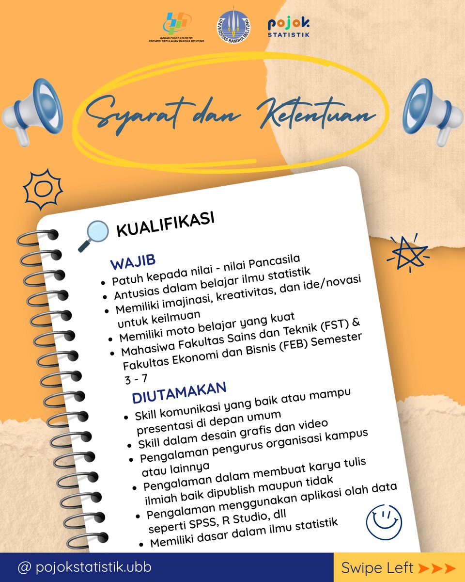 fe_ubb's tweet photo. 📍REKRUTMEN AGEN STATISTIK POJOK STATISTIK UBB 2026/2027📍  Halo Sobat Data!! 👋🏻  Siang-siang minum es selasih 🍹 Ehh bentar-bentar, ada yang baru nihh 😱  Pojok Statistik UBB kembali membuka pintu buat kamu untuk bergabung menjadi bagian dari agen statistik periode 2026/2027 ✨ https://t.co/cpfziOsPqn