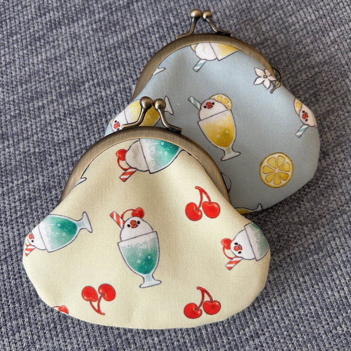 イベント時のスペシャル版。ハギレを使ってもち文鳥がま口と同じ型紙