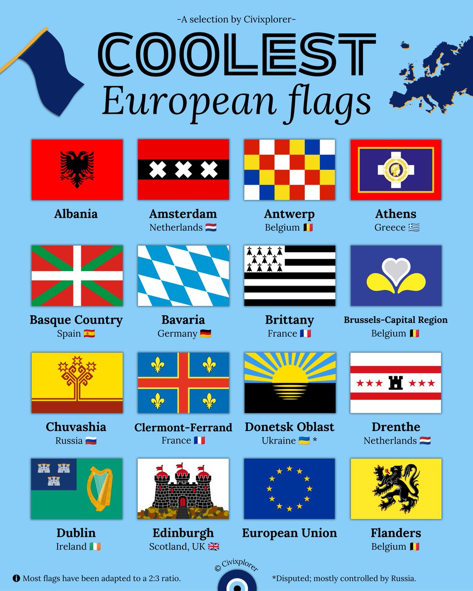 Civixplorer's tweet photo. A selection of the coolest flags in Europe. Which is your favorite?

(1/2) https://t.co/A6BgsXeeto