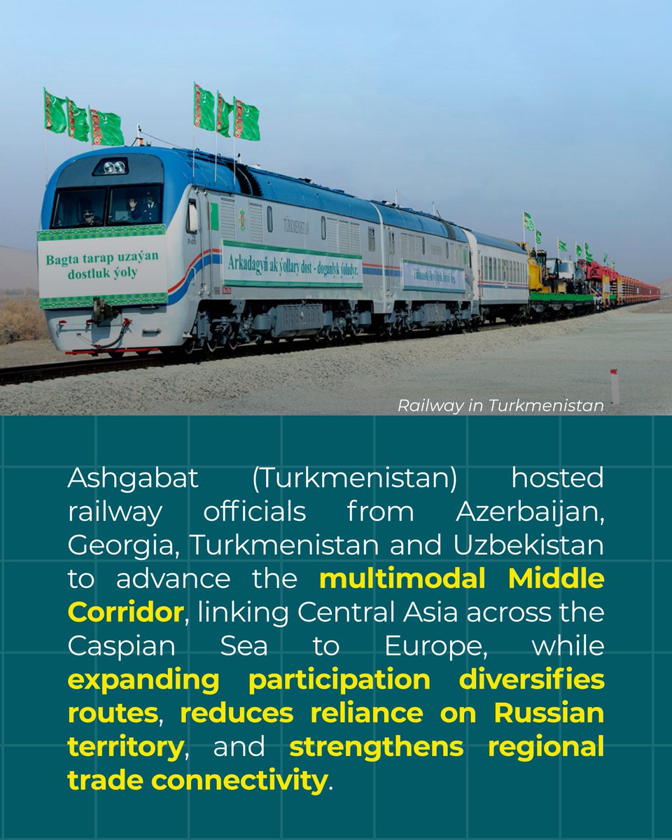 NATOFoundation's tweet photo. The Middle Corridor is becoming a key link between Central Asia and Europe, driven by major investments and deeper regional cooperation.
But its long-term success will depend on preserving stability across the Caspian region.
🔗 Read Indeo's latest #StrategicTrend – link in bio. https://t.co/nw5R8XIapv