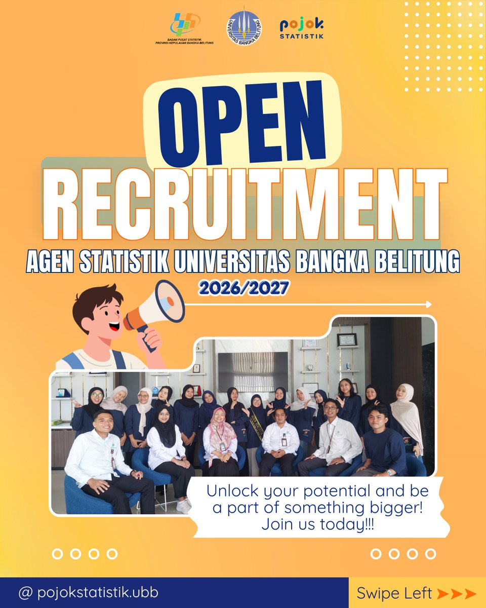 fe_ubb's tweet photo. 📍REKRUTMEN AGEN STATISTIK POJOK STATISTIK UBB 2026/2027📍  Halo Sobat Data!! 👋🏻  Siang-siang minum es selasih 🍹 Ehh bentar-bentar, ada yang baru nihh 😱  Pojok Statistik UBB kembali membuka pintu buat kamu untuk bergabung menjadi bagian dari agen statistik periode 2026/2027 ✨ https://t.co/cpfziOsPqn