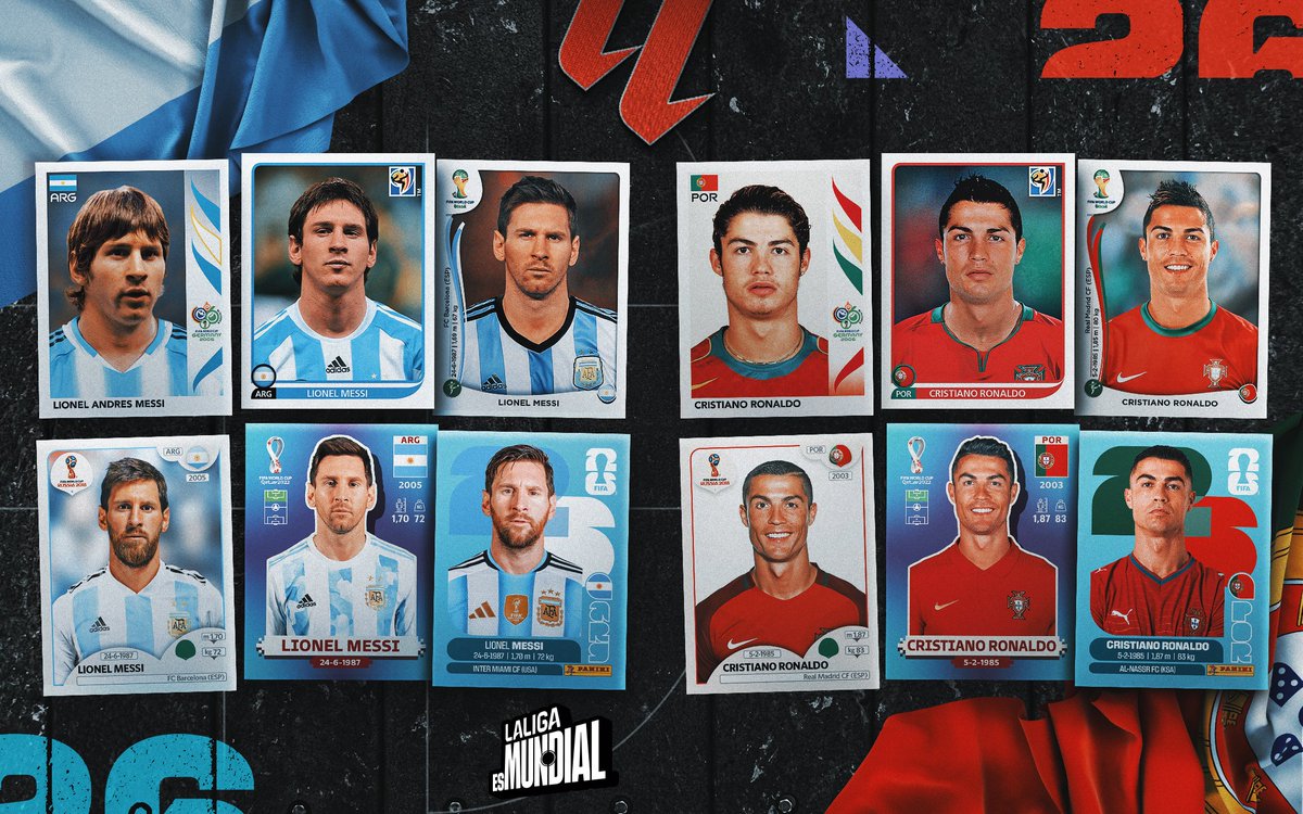LaLiga's tweet photo. 🇦🇷🐐🇵🇹

Dos leyendas. Dos selecciones.
Dos cromos para la historia. 

#PaniniLALIGA | #LALIGAEsMundial https://t.co/4Yj9jbrNVG