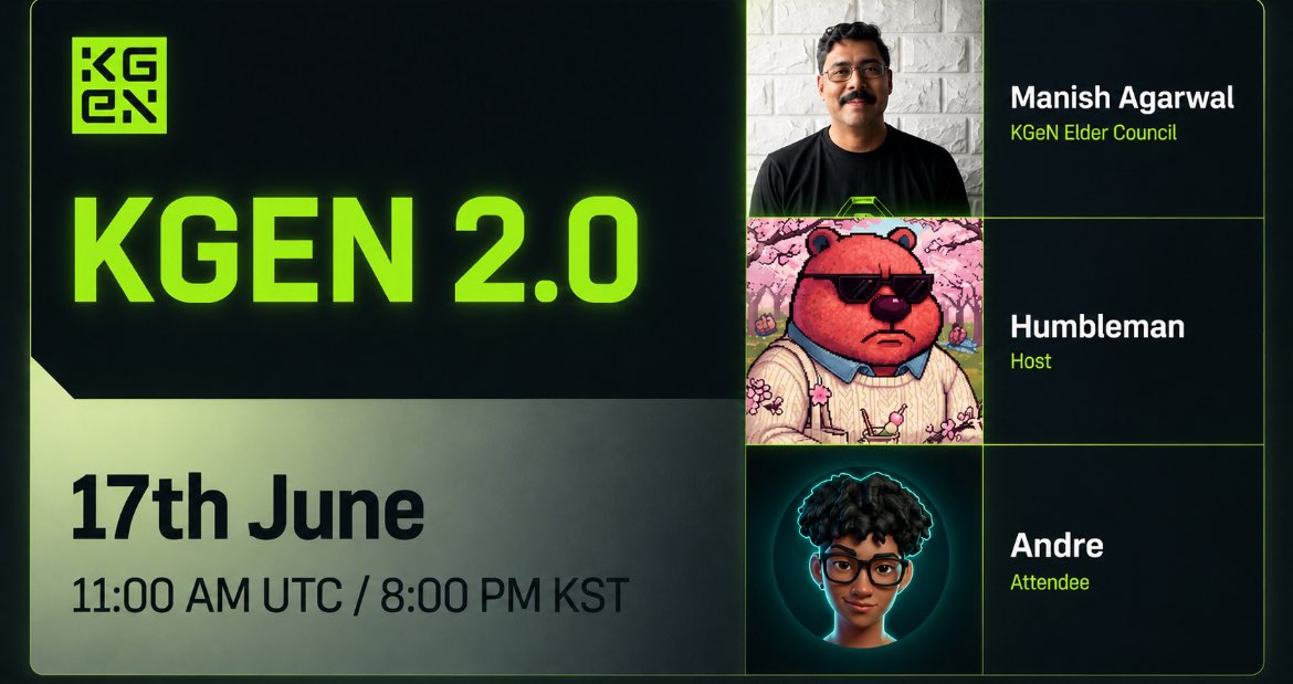 ogunedomcdonald's tweet photo. You won’t want to miss this one, fam 👇

@manishdiesel from @KGeN_IO is joining @Cryptowombat125 tomorrow for a deep dive into KGeN 2.0 and a whole lot more.

🗓️ 17 June
⏰ 11:00 AM UTC / 8:00 PM KST

Rewards

-100 Mega Coffee Americanos
-Chicken + Cola sets for 10 people

A Google Form with secret code will drop after the AMA for the draw.

Great chance to ask questions 🙋 

I will be there personally, and I’m sure you won’t want to miss this!! 
So…..See you there 🔥