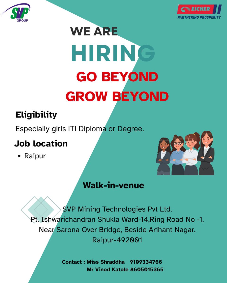 SvpMining11's tweet photo. Join Eicher and build a successful career with us!
We're hiring talented women—apply now and grow with confidence.
#EicherHiring #HiringNow #CareerGrowth #ApplyToday #JobOpportunity #SVPGroup https://t.co/E7MJdZTQ5R