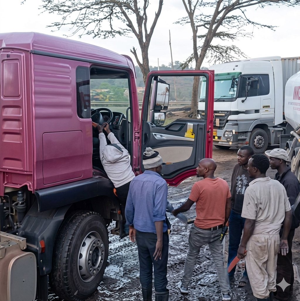 kijana_misa's tweet photo. Drama in Kibwezi as Female Passenger Grabs Steering Wheel After Being Dropped Off

A word of caution for drivers: if you don’t operate public transport vehicles, think twice before offering lifts to strangers.

Drama unfolded today in Kibwezi when a truck driver was forced to stop after the female passenger he had given a lift became overly touchy and started distracting him.

According to the driver, the woman began making unwanted advances as the journey progressed. Already under pressure to reach Mombasa in time to pick up a container by morning, the driver grew increasingly uncomfortable. Determined to maintain his dignity, he decided to drop her off.

That’s when the situation turned chaotic. The woman refused to leave the vehicle and allegedly grabbed the steering wheel firmly, refusing to let go. The dramatic confrontation brought the journey to a sudden halt, causing a scene along the road.