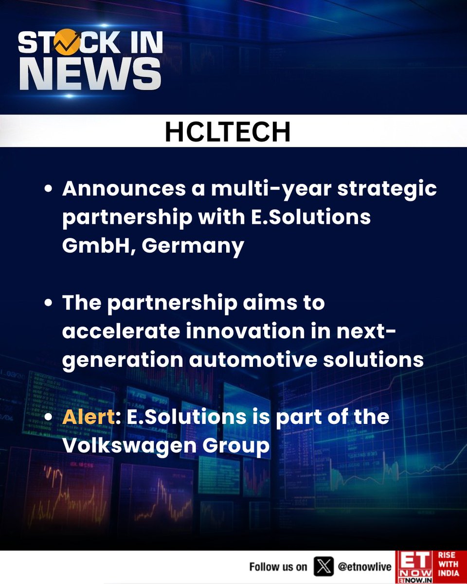 ETNOWlive's tweet photo. #StockInNews | HCL Technologies Limited announces a multi-year strategic partnership with https://t.co/SDtYPKSXVX GmbH, Germany
#HCLTech #ESolutions #VolkswagenGroup #Automotive #AutoTech #DigitalTransformation https://t.co/QN6eJVatNs