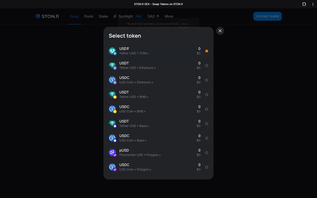 onchainSani's tweet photo. Spent some time looking through the token list on @ston_fi today and noticed something interesting.

The same assets were available across multiple networks, USDT and USDC on Ethereum, BNB Chain, Base, and Polygon, all visible from the same interface.

It got me thinking about how much of crypto's complexity comes from fragmentation.

Most users don't necessarily care which chain an asset originated from. They just want access to the asset itself without jumping through unnecessary steps.

Seeing these networks represented side by side made the idea of cross-chain feel a lot more practical than theoretical.

With @ston_fi now expanding cross-chain functionality, it'll be interesting to see how that experience evolves over time.

https://t.co/UEzvox5zjZ

@ston_fi