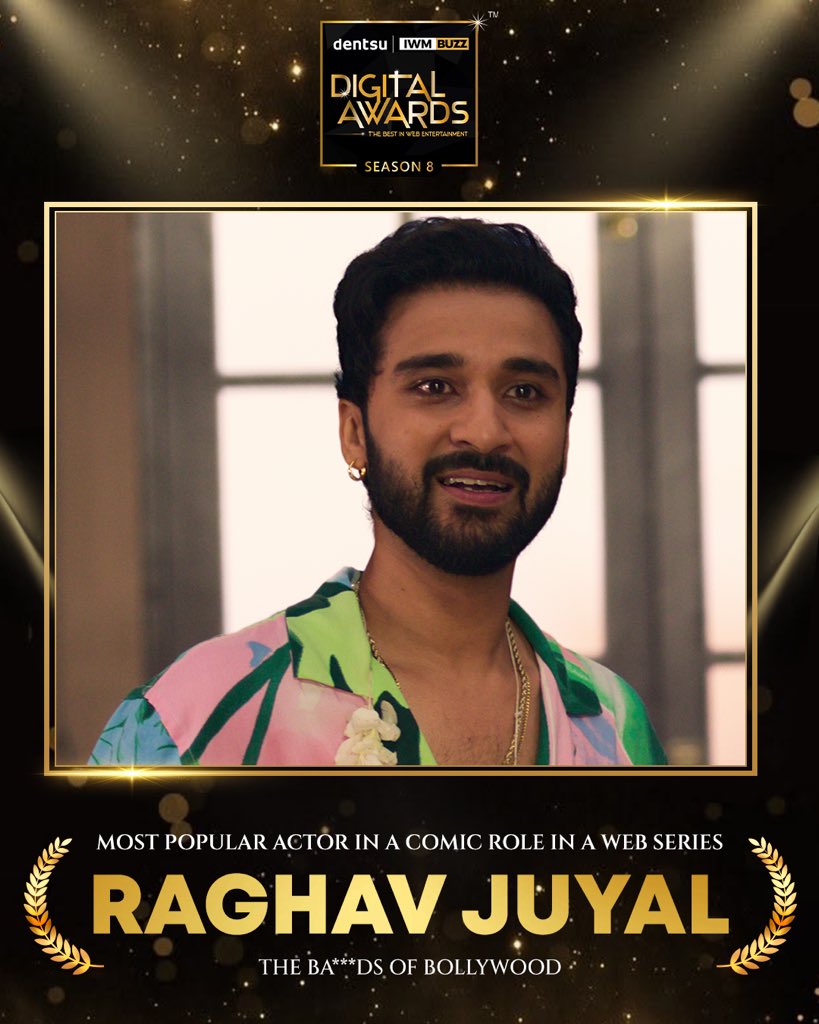 RedChilliesEnt's tweet photo. And the winning streak continues 🏆✨

The Ba***ds of Bollywood bags multiple wins at the Dentsu IWM Buzz Digital Awards Season 8.

Best Web Series — The Ba**ds of Bollywood
Best Direction in a Web Series — Aryan Khan, The Ba***ds of Bollywood
Most Popular Actor in a Web Series — Lakshya, The Ba***ds of Bollywood 
Most Popular Actor in a Comic Role in a Web Series — Raghav Juyal, The Ba***ds of Bollywood
Best Supporting Actor in a Web Series — Rajat Bedi, The Ba***ds of Bollywood
Best Editing in a Web Series — Nitin Baid, The Ba***ds of Bollywood

#TheBadsOfBollywoodOnNetflix