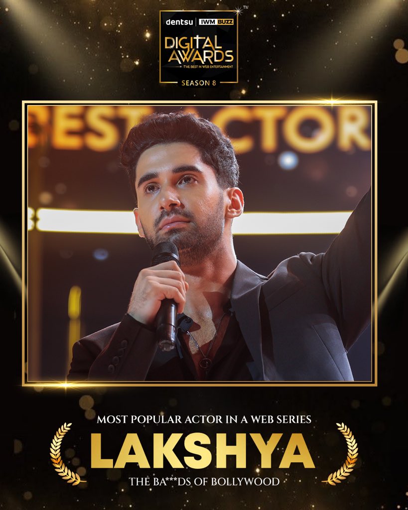 RedChilliesEnt's tweet photo. And the winning streak continues 🏆✨

The Ba***ds of Bollywood bags multiple wins at the Dentsu IWM Buzz Digital Awards Season 8.

Best Web Series — The Ba**ds of Bollywood
Best Direction in a Web Series — Aryan Khan, The Ba***ds of Bollywood
Most Popular Actor in a Web Series — Lakshya, The Ba***ds of Bollywood 
Most Popular Actor in a Comic Role in a Web Series — Raghav Juyal, The Ba***ds of Bollywood
Best Supporting Actor in a Web Series — Rajat Bedi, The Ba***ds of Bollywood
Best Editing in a Web Series — Nitin Baid, The Ba***ds of Bollywood

#TheBadsOfBollywoodOnNetflix