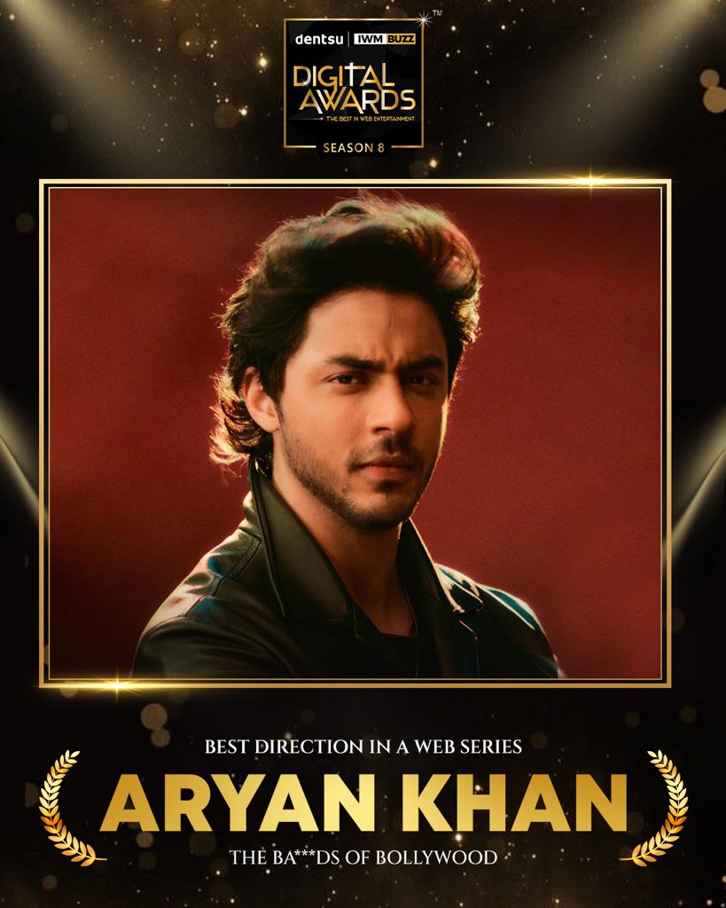 RedChilliesEnt's tweet photo. And the winning streak continues 🏆✨

The Ba***ds of Bollywood bags multiple wins at the Dentsu IWM Buzz Digital Awards Season 8.

Best Web Series — The Ba**ds of Bollywood
Best Direction in a Web Series — Aryan Khan, The Ba***ds of Bollywood
Most Popular Actor in a Web Series — Lakshya, The Ba***ds of Bollywood 
Most Popular Actor in a Comic Role in a Web Series — Raghav Juyal, The Ba***ds of Bollywood
Best Supporting Actor in a Web Series — Rajat Bedi, The Ba***ds of Bollywood
Best Editing in a Web Series — Nitin Baid, The Ba***ds of Bollywood

#TheBadsOfBollywoodOnNetflix