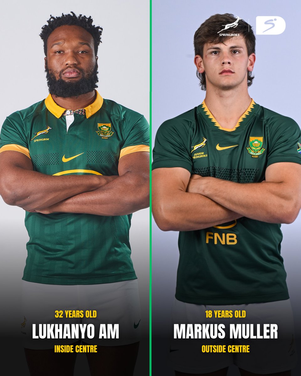SSRugby's tweet photo. 14 year age gap in the centres 📈

Who's excited to see what 𝐋𝐔𝐊𝐇𝐀𝐍𝐘𝐎 𝐀𝐌 and 𝐌𝐀𝐑𝐊𝐔𝐒 𝐌𝐔𝐋𝐋𝐄𝐑 cook up for South Africa 'A' this weekend? 🥶

#SSRugby | #Springboks https://t.co/kH8krxsgQN
