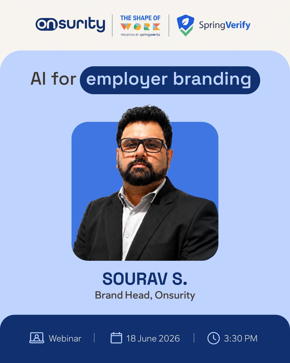 onsurity's tweet photo. What if your employer brand did your recruiting for you? Join Sourav Samadder at the TSOW Claude AI Masterclass on 18 June for a practical look at using Claude to build a stronger employer brand. 

📅 18 June 2026 · Save your seat → https://t.co/CMFT8KLTiL

#TSOW #Onsurity https://t.co/jLdsAdRjyp