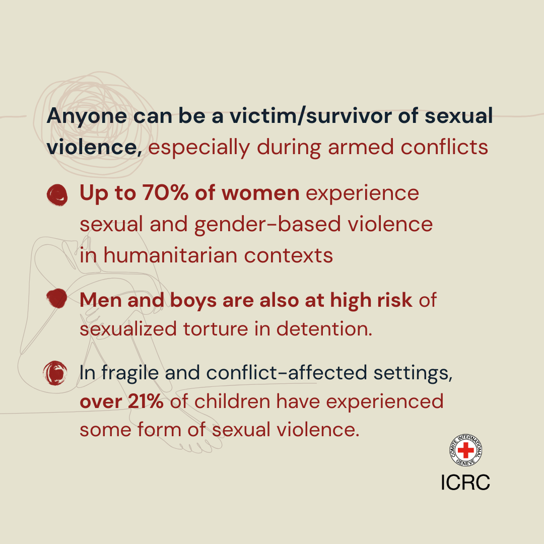 ICRC's tweet photo. A single moment. A lifetime of consequences. Sexual violence in armed conflict keeps rising, affecting millions.

The harm not only impacts victims/survivors but also their families and communities over multiple generations. https://t.co/cOTE96omHb
