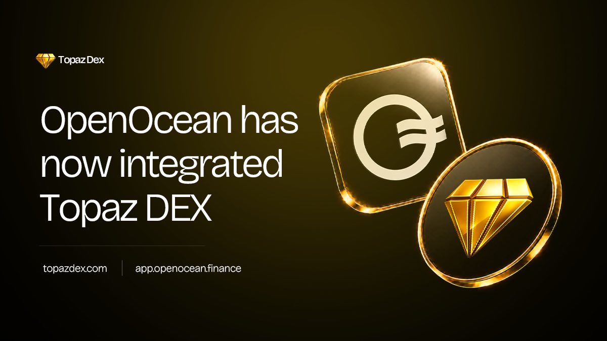 TopazDex's tweet photo. We'd like to announce our latest integration with @OpenOceanGlobal 

Topaz DEX liquidity is now accessible through OpenOcean.

Now accessible with the click of a button:

• Swaps and trading
• Access to Topaz DEX liquidity
• Optimized routing across supported markets
• Exposure to the Topaz ve(3,3) ecosystem on @BNBChain

This integration expands the reach of Topaz and makes it easier for traders to access our markets through the platforms they already use.

OpenOcean 🤝 Topaz DEX