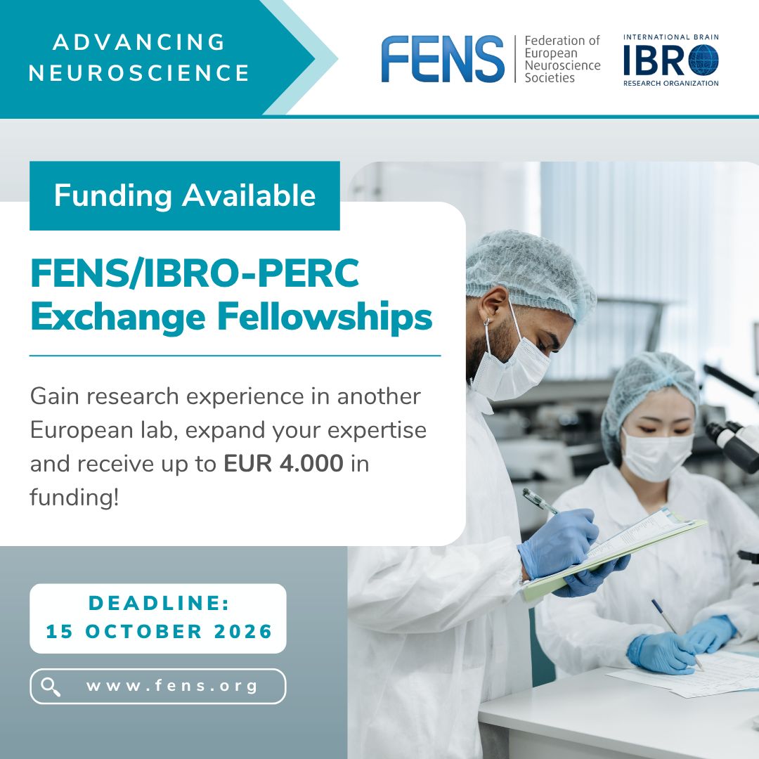 FENSorg's tweet photo. 🌟 Applications for the #FENS / #IBRO–PERC Exchange Fellowships are now OPEN!

🌐 Want to gain laboratory experience in another country? You are in luck!
🧠 This programme offers funds for short-term research visits within Europe, supporting skill training through knowledge exchange.

👉 https://t.co/iU1PaSsF7s