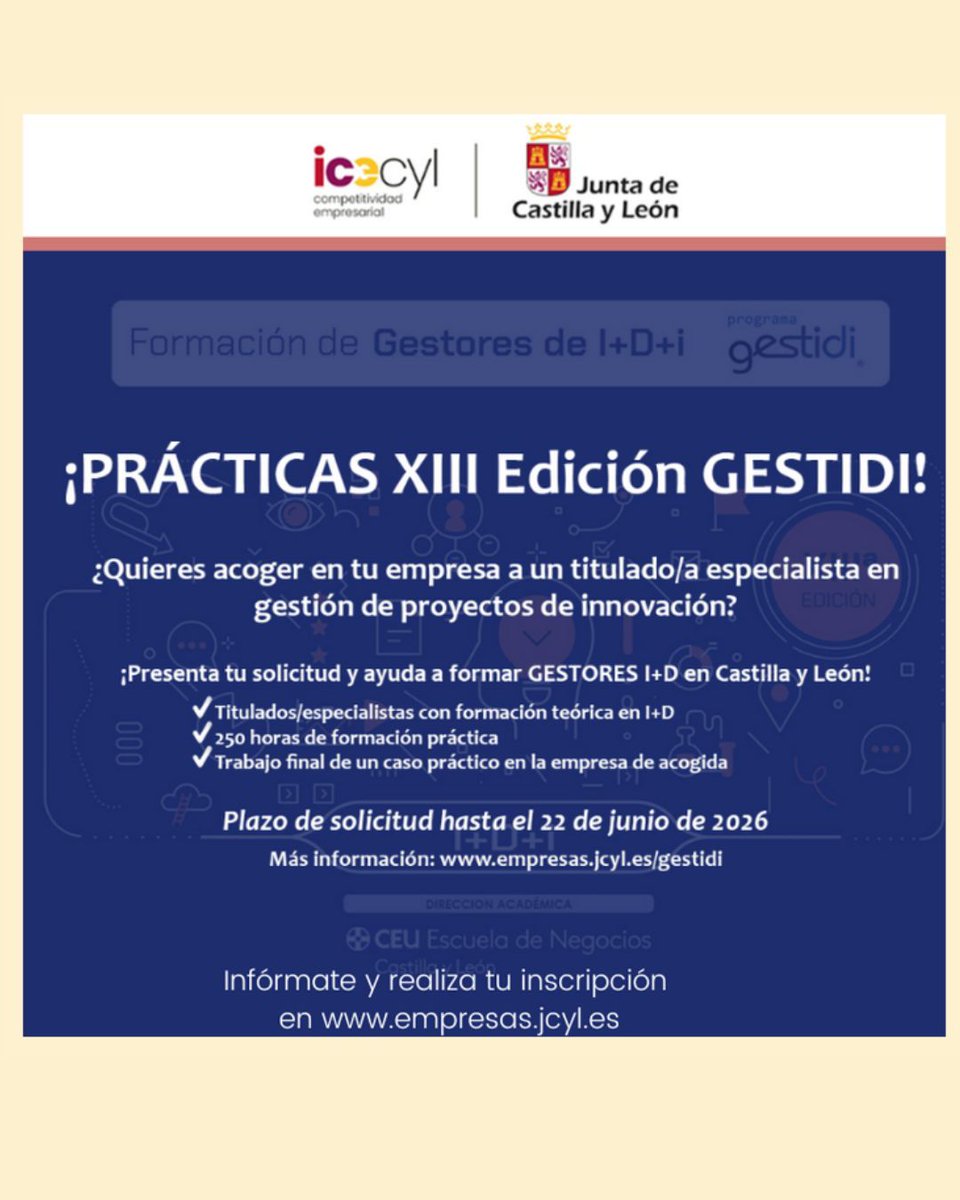 Camara_Segovia's tweet photo. 🚀 ¿Quieres impulsar la innovación en tu empresa?
✅ Formación especializada en innovación
✅ 250 horas de prácticas en empresa
📅 Solicitud hasta el 22 de junio de 2026.
🔗 Más información en https://t.co/lfAk7oNsSG
#GESTIDI #Innovación #ICECYL #CamaraSegovia https://t.co/vnHbN3gbK3