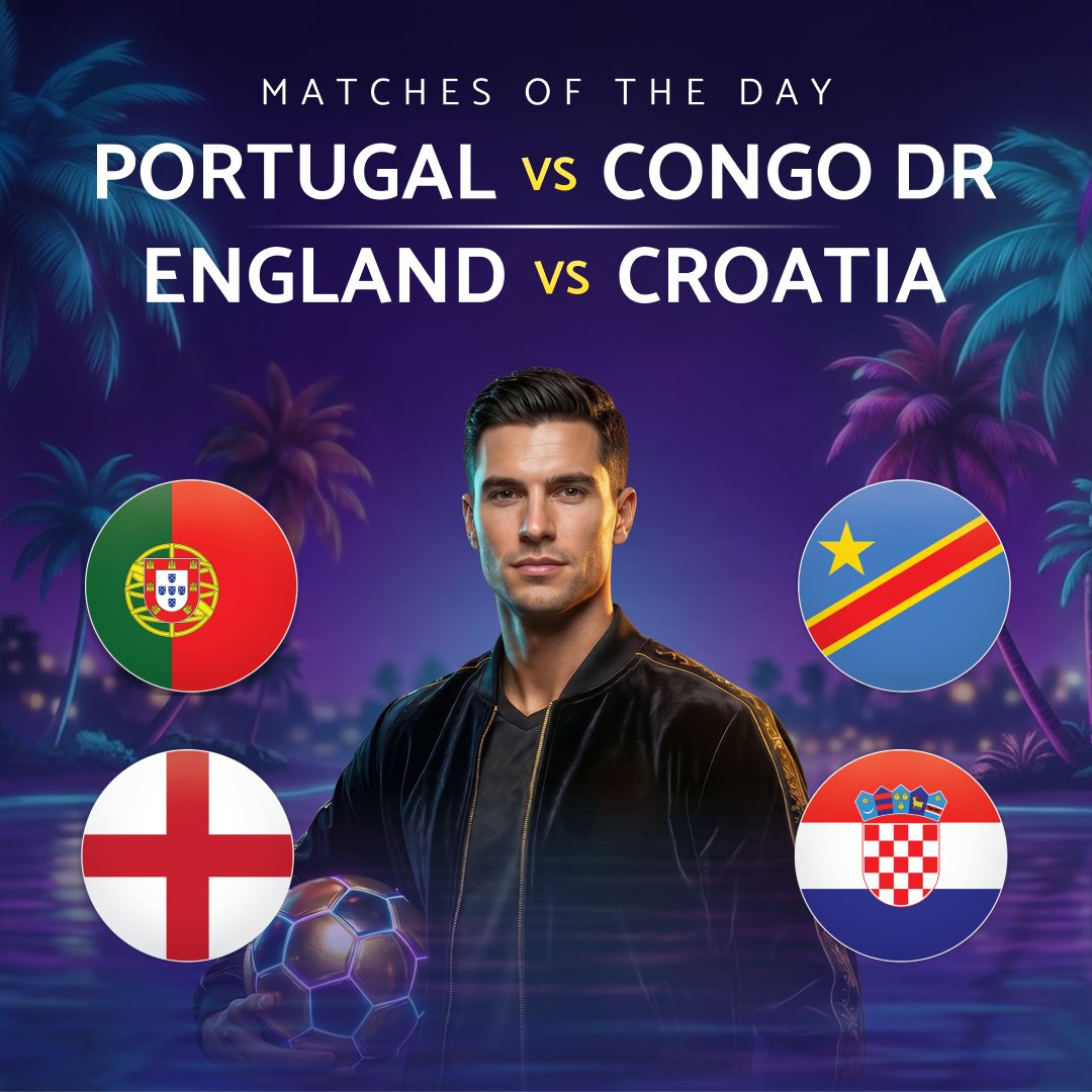 Palm_Slots's tweet photo. England vs Croatia and Portugal vs DR Congo are live today! ⚽ 

Bet on every major market with competitive odds and reveal your exclusive World Cup offer when you log in 👉  https://t.co/ZVMGbwa85d

18+ | Play Responsibly | T&amp;Cs Apply
#WorldCup #England #Portugal #Football https://t.co/eMsx5wRbpN