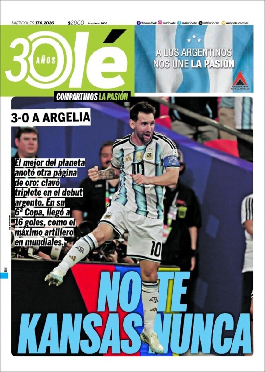 DiarioOle's tweet photo. NO TE KANSAS NUNCA 🙌🏻🇦🇷🐐

#LaTapaDeOlé Miércoles 17 de junio 📰 https://t.co/4uE2cUNiGM