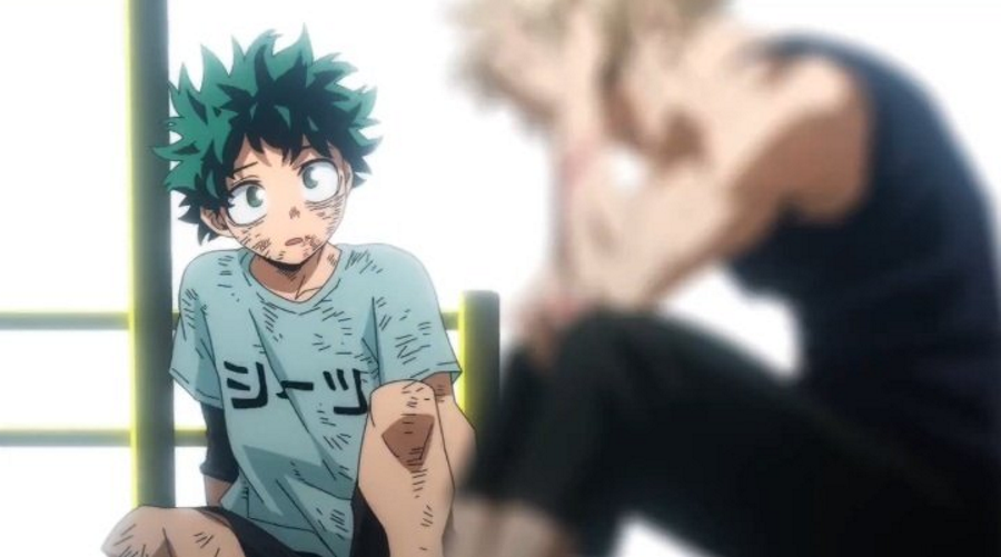 shikkestu's tweet photo. i've just realised why this scene is so heart wrenching.

izuku is tilting his head as though he's trying to see katsuki's face, which is hidden. katsuki is so vulnerable right now in a way that izuku's never seen. 

he's not running this time. he's sitting with it. feeling it. https://t.co/vk6WXOo5ys