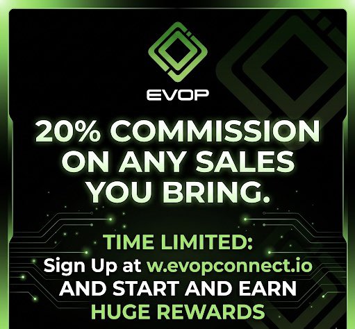 EvolveTKN's tweet photo. 12-Hour EVOP Connect Promotion

We’re running a special 12-hour promotion through EVOP Connect.

For the next 12 hours, anyone who brings in a sale through their EVOP Connect referral link will earn a 20% commission on that sale.

How it works:

• Get your referral link
• Share it with others
• Earn 20% commission on every successful sale

Once a purchase is completed, send the transaction hash (TXID) to any member of the EVOP team on Telegram for verification and commission processing.

This promotion is only available for the next 12 hours.

Get your link and start sharing.

Sign up here: https://t.co/XdRVfD3mjI