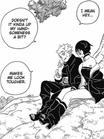 hinasaralawyer's tweet photo. when sumire try to flirt with boruto he's not interested and then the moment he gets the chance he's flirting with sarada 
sorry guys but this man only has eyes for one girl https://t.co/T0Sg1fgmHD