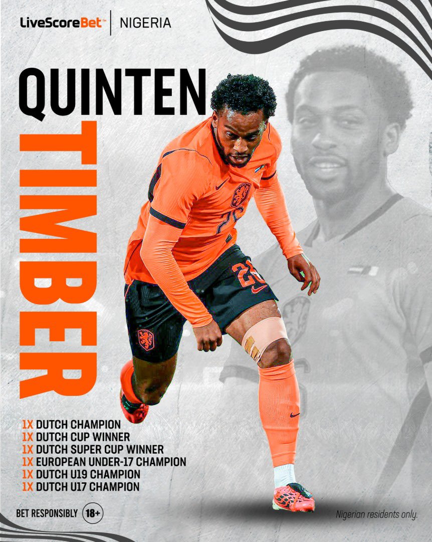 LivescorebetNG's tweet photo. Happy Birthday to midfield maestro Quinten Timber! 🎉⚽️
From dominating the pitch for Marseille to putting on a clinic with Oranje at the World Cup 🙌🏾🇳🇱🔥
Keep running the midfield and leveling up!
⚠️ Nigerian residents only. 🔞
#18+ #PlayResponsibly #QuintenTimber #Oranje https://t.co/zPkwYRwQgr
