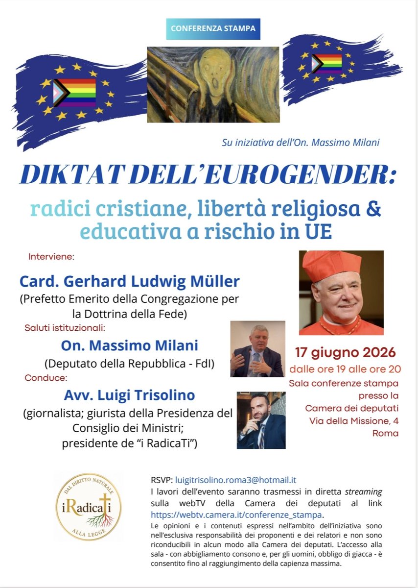 luigitrisolino1's tweet photo. SEGUICI IN DIRETTA sulla web-TV della Camera dei deputati OGGI, dalle ore 19 alle ore 20, al seguente link:
https://t.co/h8UWd6wvKR
O anche dal canale YouTube della Camera dei deputati al seguente link:
https://t.co/n5xgoNyP4i
#CameraDeiDeputati
#conferenzastampa #stopgender https://t.co/sobdey5QP4