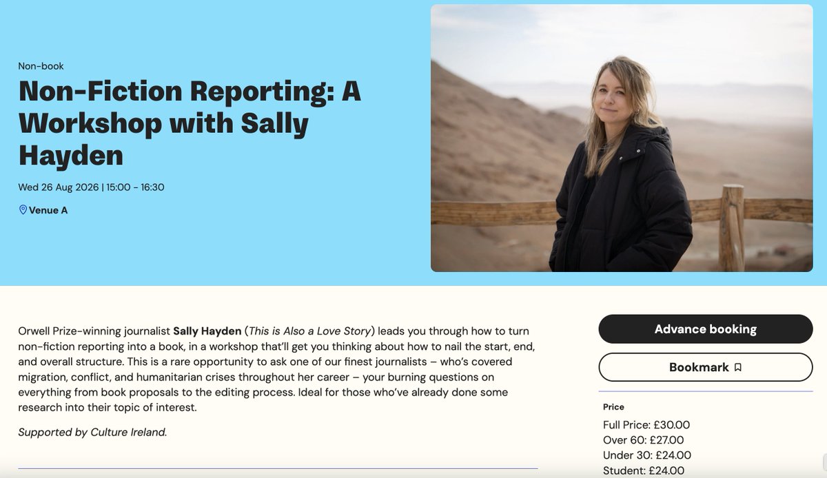 sallyhayd's tweet photo. I'm excited to be leading a workshop at Edinburgh book festival in August. This would be best for those who have already done some reporting or research with the aim of writing a non-fiction book. https://t.co/GNTr1SB4lz https://t.co/7Z1HXYEUL1