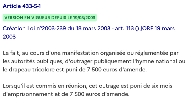 Burlesque_32's tweet photo. @titibellini De plus c'est plutôt cocasse qu'un agent de l'État se permette de pousser à enfreindre la loi qui prévoit pourtant de lourdes sanctions pour outrages aux symboles de la République ! 🤨 https://t.co/MOxWpWdqM5