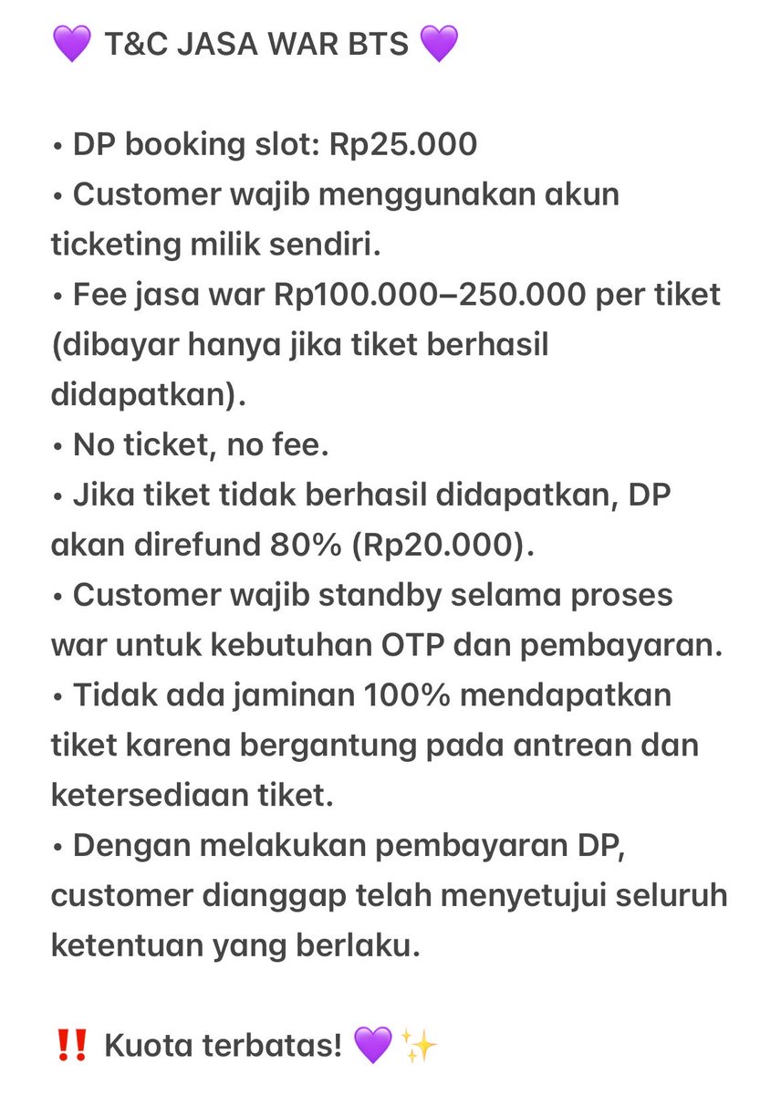 caddburryies's tweet photo. T&amp;C JASA WAR TIKET BTS https://t.co/tURevJYdgt