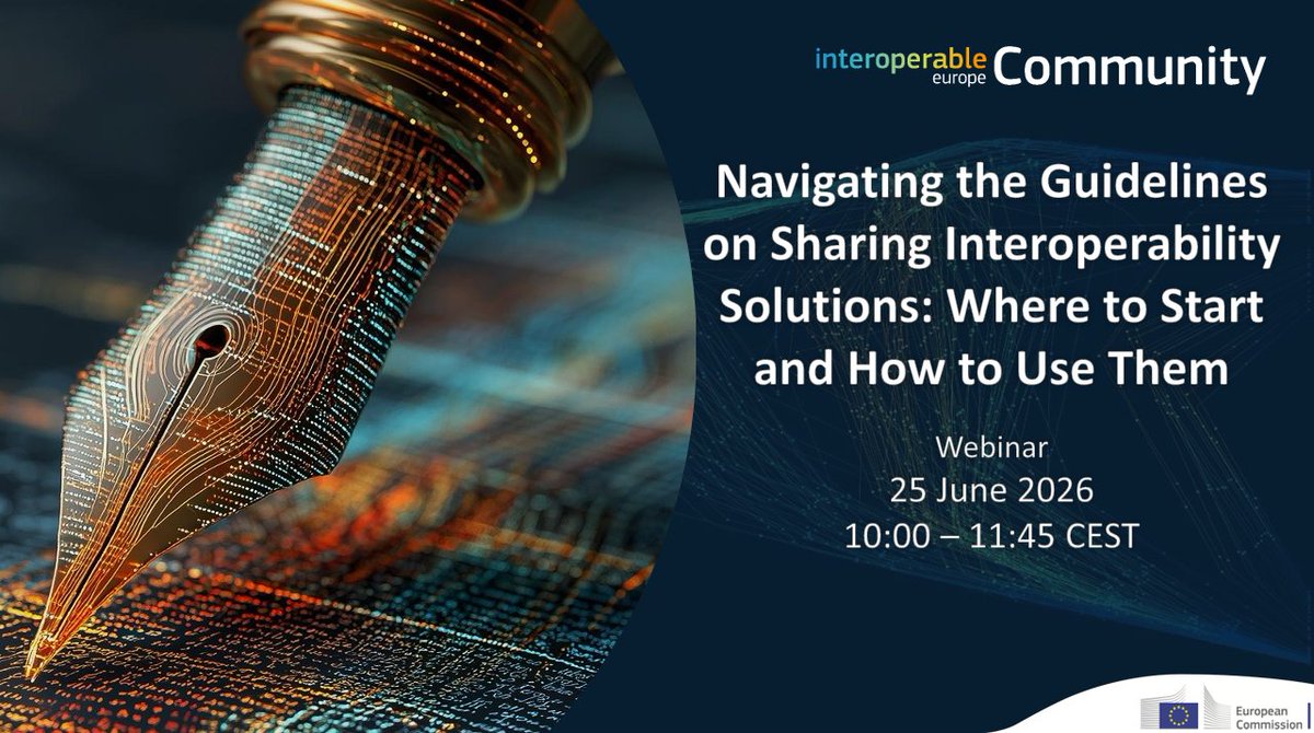 InteroperableEU's tweet photo. 📢In just over 1 week, you will have the chance to explore those guidelines that the #Interoperable #EuropeBoard recently approved on sharing interoperability solutions.
Our webinar is the perfect way for you to get started.
Register for it here:
👉https://t.co/hqCbxrSYsC https://t.co/5PyhX7uaYk