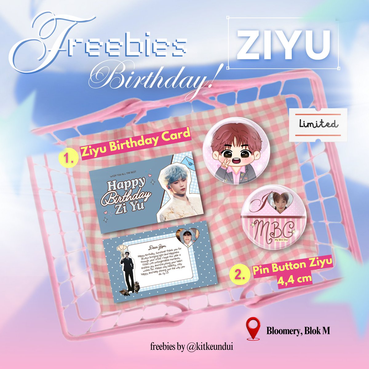 luvfysasa's tweet photo. ✧ Ziyu Birthday Freebies by @kitkeundui ✧

RT and Like are appreciated!

Ziyu Birthday Freebies Offline Event
📍 Bloomery, Blok M
🕐 4 Juli 2026
 🖇️ limited qty!
kindly tag me if u get this freebies! 💗 

see you at the event! 🤩 https://t.co/S7eeLEK9Ad