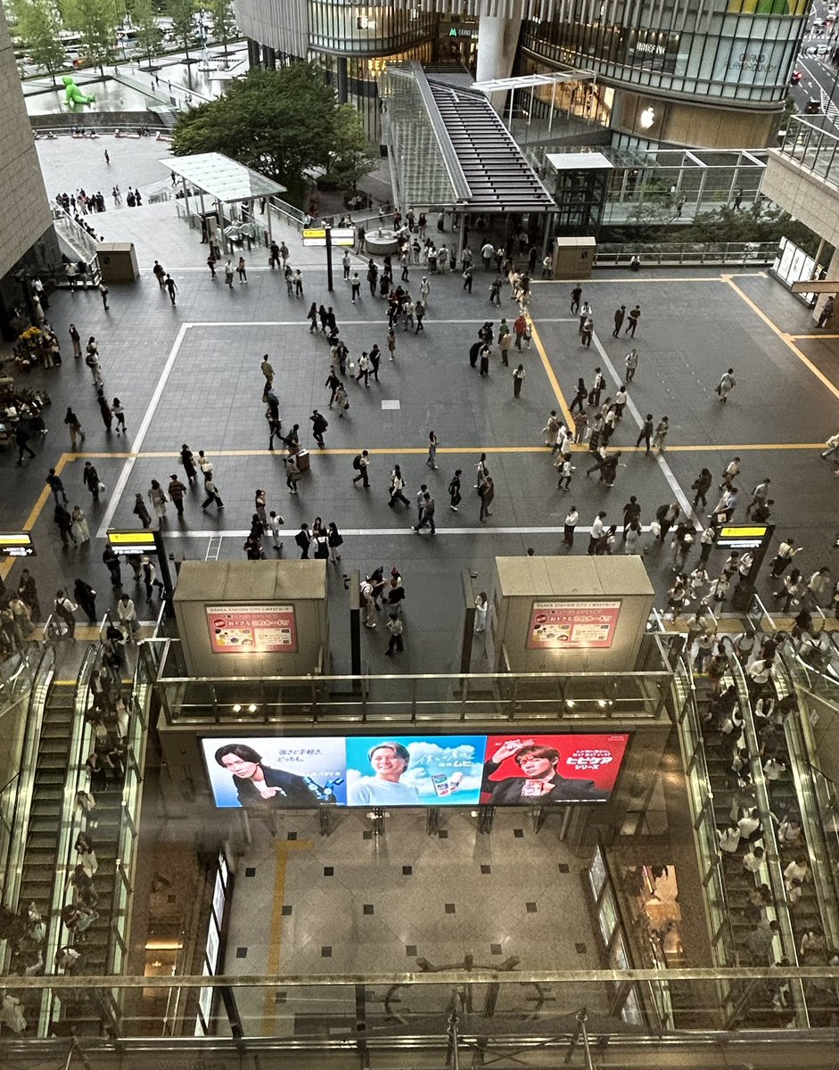 smmnuti's tweet photo. 大阪駅と周辺の商業ビルを結ぶ通路のど真ん中🏢行き交う人々の視線を一身に集めながら まるで玉座に座るかのように鎮座する3人の王😍✨️

思わず足を止めて見上げてしまう圧倒的存在感🤩
眼福でした💕

 #ムヒシリーズ 
#ムヒベタV液 
#ヒビケアシリーズ 
#池田模範堂 ｻﾏ ありがとう

 #Number_i https://t.co/GVHSU5XJwt