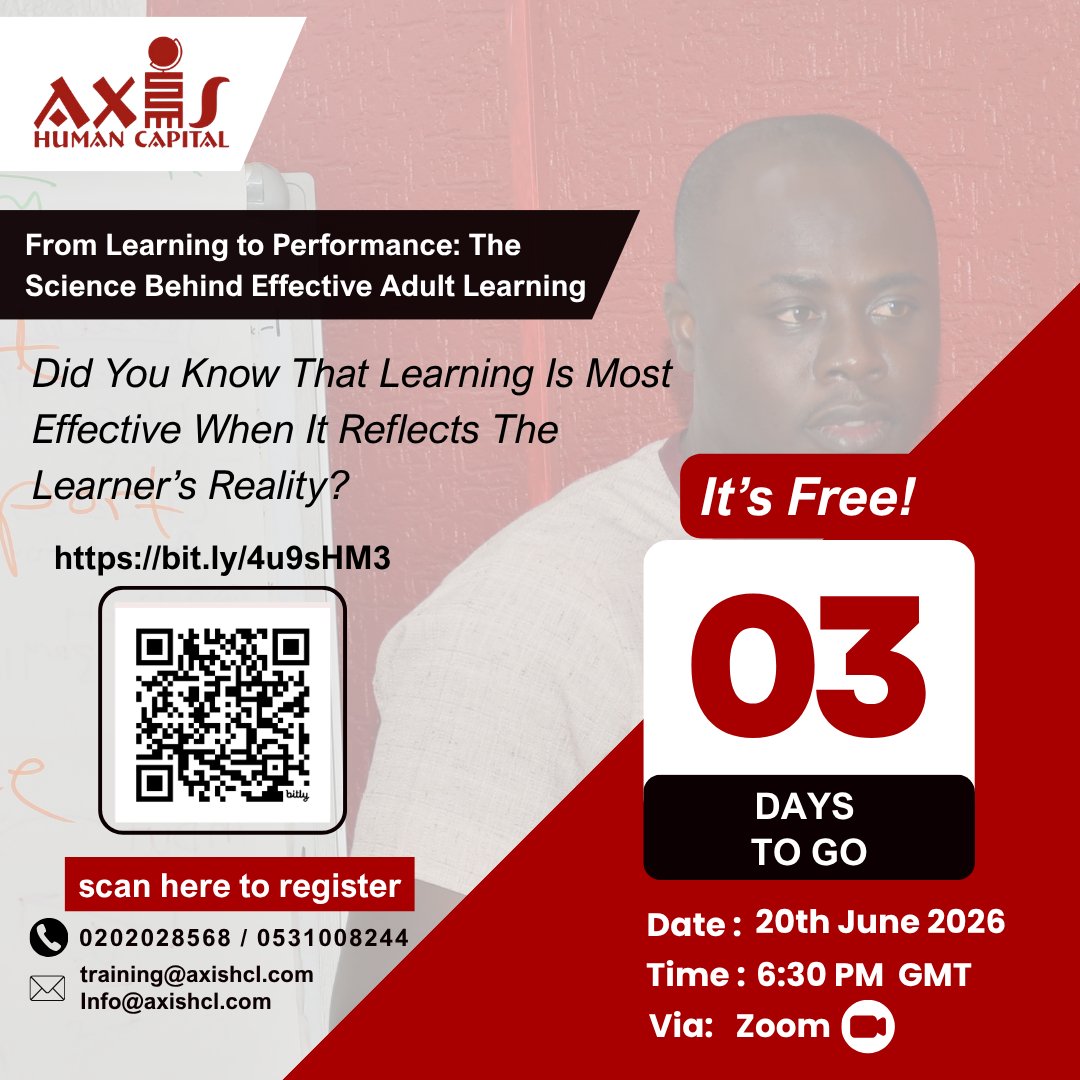 axishcl's tweet photo. Adults rarely learn in isolation—they learn through context and experience
Join us as we explore how learning experiences can be designed to reflect the realities of adult learners.

Date: 20th June, 2026
Time: 6:30 pm GMT

Click to register: https://t.co/KZ5JFuOYDZ

It's Free!! https://t.co/OeEbAqJp5V
