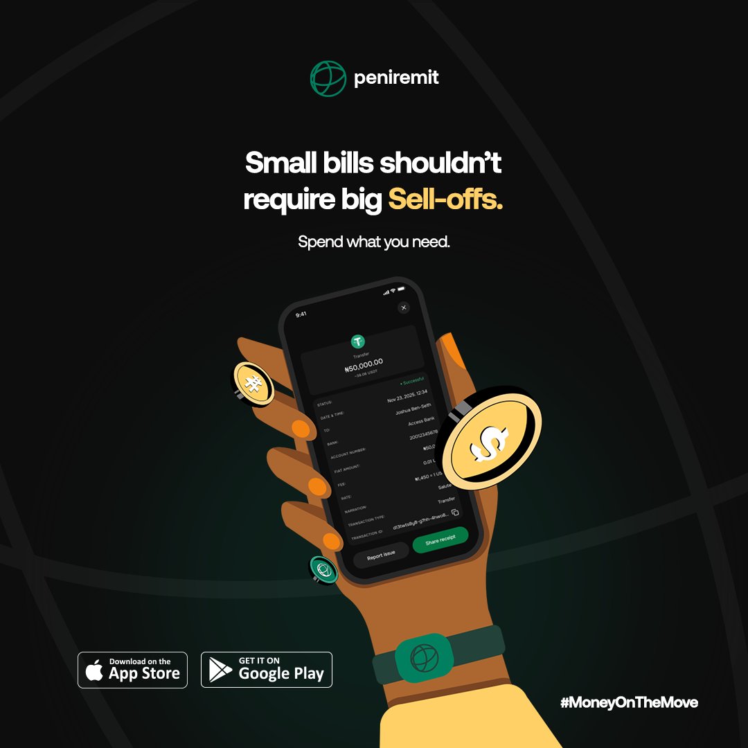 peniremit's tweet photo. Why sell ₦5,653 worth of crypto just to recharge ₦2,000 airtime❓

With Peniremit, you spend what you need and keep the rest.
Spend smarter.

#MoneyOnTheMove https://t.co/1N5mWDv8fj