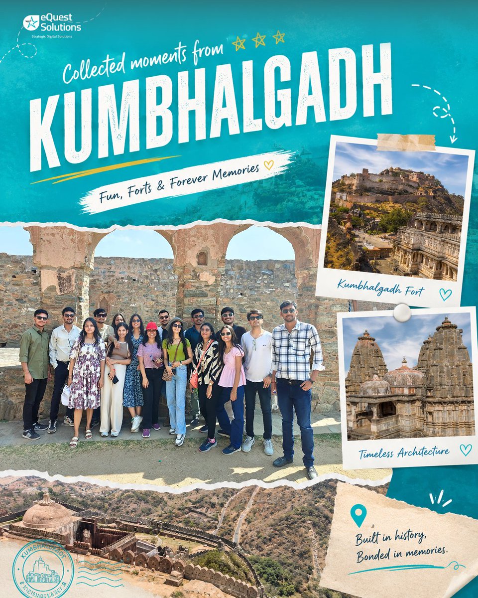eQuestTweets's tweet photo. Strong teams aren't built only in meeting rooms. The eQuest team took a break from notifications and headed to stunning Kumbhalgarh! 🏰 A few days of unscripted moments, laughs, and adventures reminded us what true collaboration looks like. 🤝✨ 

#eQuestSolutions #WorkCulture https://t.co/Wh1VLzav1c