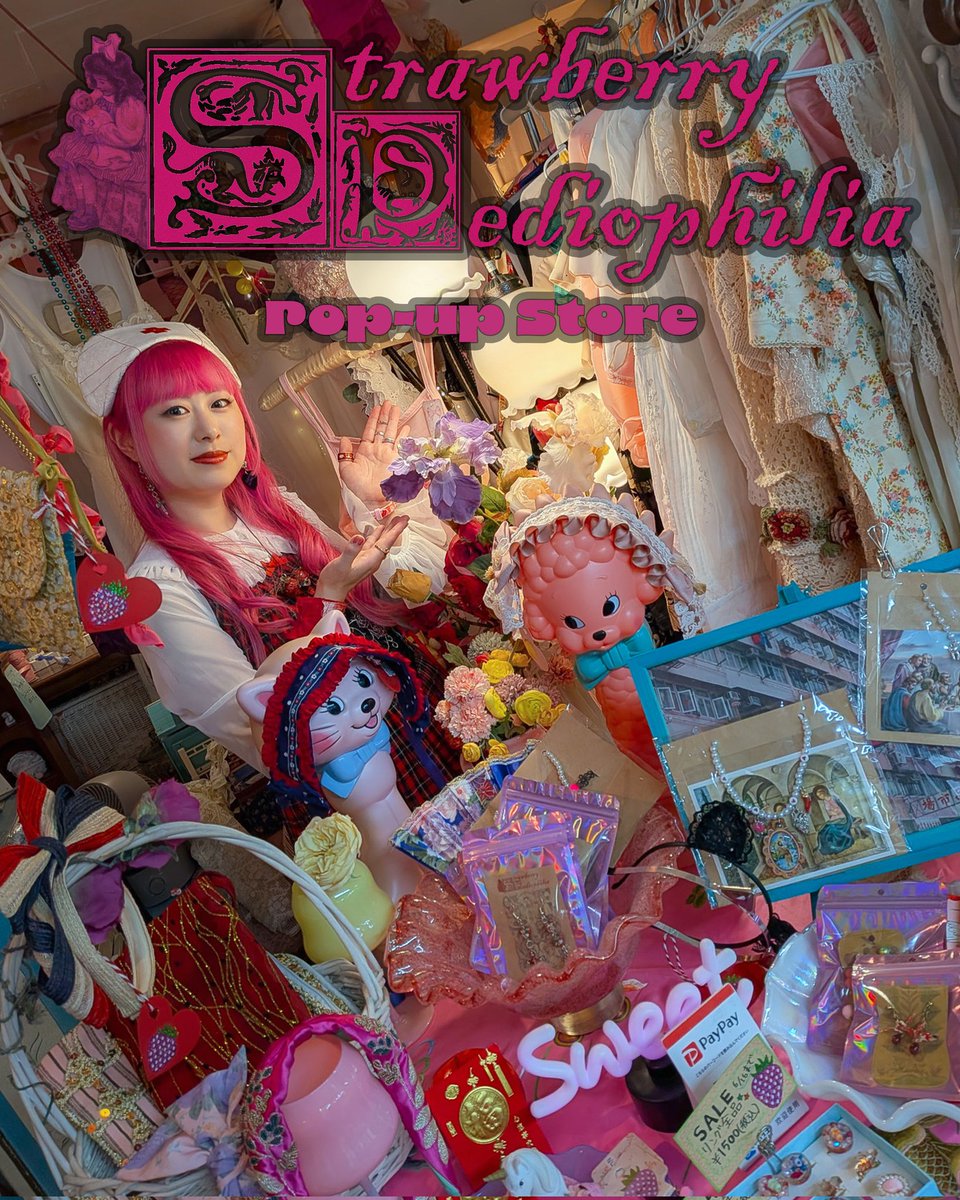 pinkyberrymilk's tweet photo. Strawberry Pediophiliaポップアップストア終了🐉🍓🎀💗
わざわざ足を運んで頂き本当に有難う御座いました。普段はオンラインのみなので、お客様のお顔が見れて凄く嬉しかったです🫀❤️‍🔥通販を利用して下さってた方にご挨拶出来て嬉しかったなぁ😹💘
貴重な体験をさせて下さったAmanojaKuさん！本当にありがとうございました。

ストペディ名義での出店なので店主はあまり出しゃばらないようにしようと思っていましたが、多分わたしが一番楽しんでました(笑)