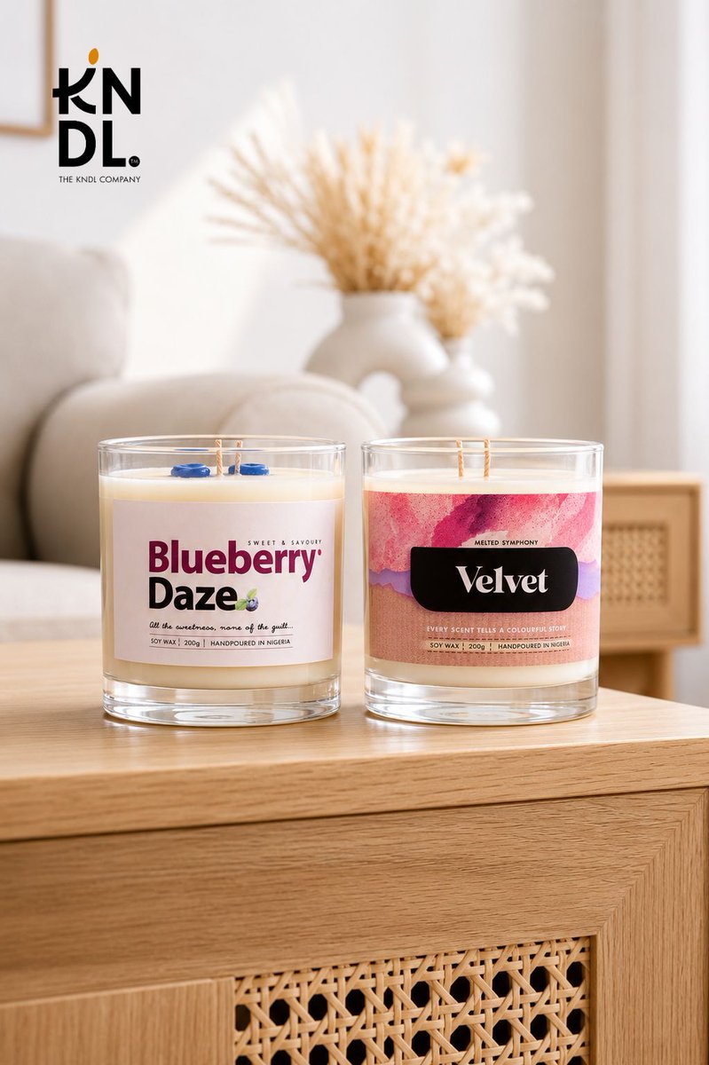 KndlCompany's tweet photo. Two candles. two moods. zero regrets. 🫐🌸

Blueberry Daze for when you want sweet and unbothered. Velvet for when you need soft and present. 
honestly? get both. your space deserves the duo.

₦35,000 (200g) | ₦45,000 (500g) each

Shop via the link in bio or slide into our DMs https://t.co/Wjh7KZk2w0