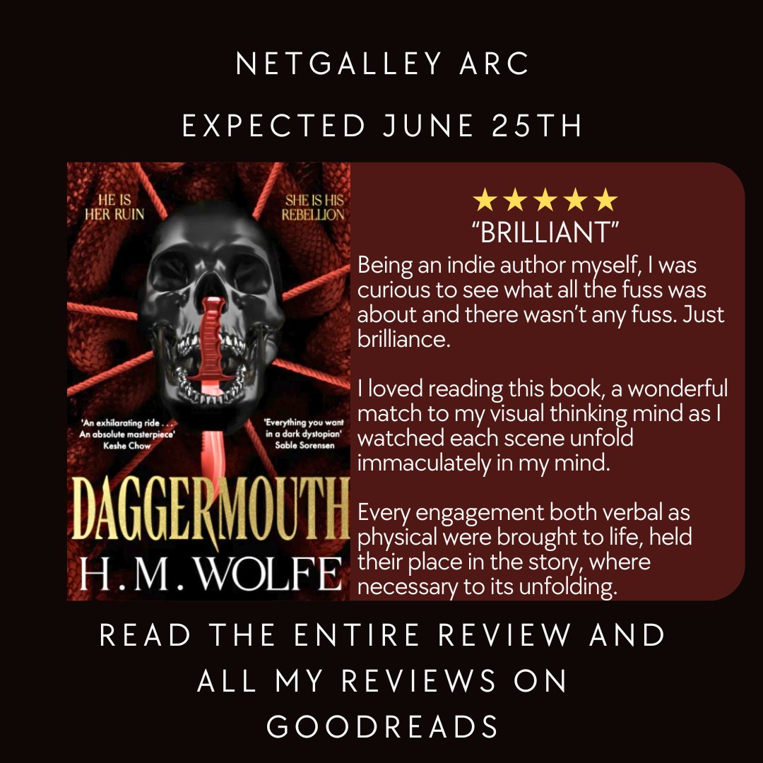 AgapitiCh1981's tweet photo. Daggermouth
by H.M. Wolfe
Expected June 25th 2026
Find the entire review on @goodreads
Thank you to @NetGalley and to @panmacmillan for granting me this opportunity.
Be part of something special💜
#bookrecommendations #books #arcreview #distopianbooks #generalfiction https://t.co/XgWVOr2nyC