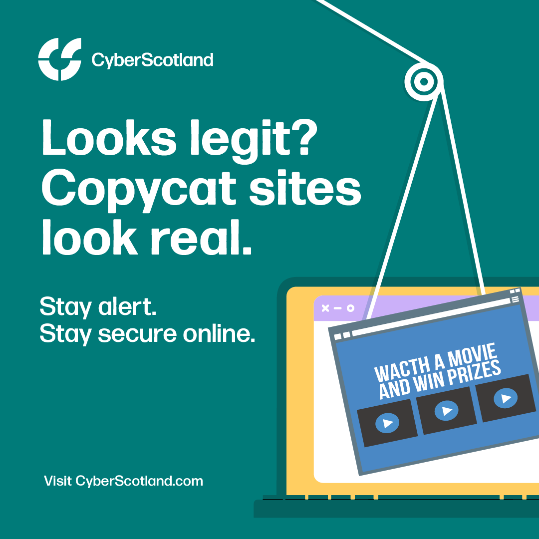 CyberResScot's tweet photo. Copycat sites are designed to look convincing, but their goal is to get hold of your details, passwords or payment information. If something feels off, slow down and check before going any further: https://t.co/PP7eFyuqSP

Stay alert. Stay secure online. https://t.co/v9tv1sht5R
