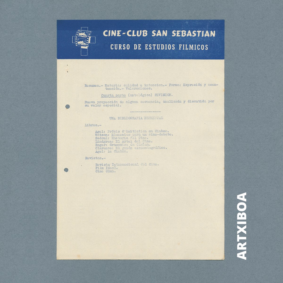 sansebastianfes's tweet photo. #Artxiboa 🔎 #DocumentOfTheMonth June 2026

In July 1957, the first Film Studies Course was held in San Sebastián, organized by the San Sebastián Film Club, the Institute for Cinematographic Research and Experiments (IIEC) and the  International Catholic Office for Cinema and Audiovisuals (OCIC). The course brought together more than one hundred participants and combined theoretical training on film history, directing, editing, and screenwriting with lectures on social cinema, morality, criticism, and amateur filmmaking.

The course was specifically aimed at the senior management of the ever-growing number of film clubs, with the aim of providing them with film knowledge and tools for leading film forums.

For this course, Carlos María Staehlin—film critic and member of the Censorship Board—developed this outline (pictured) for his lecture “Film Culture Associations”, in which he analyzed the educational and religious function of film  clubs and offered a proposed structure for them, including a  presentation, screening, and discussion.

✍️ This document of the month is part of the research project “Artxiboa. What is a film festival for?” by @EQZEskola.

Read more 👉 https://t.co/Ug7D5a8e0F