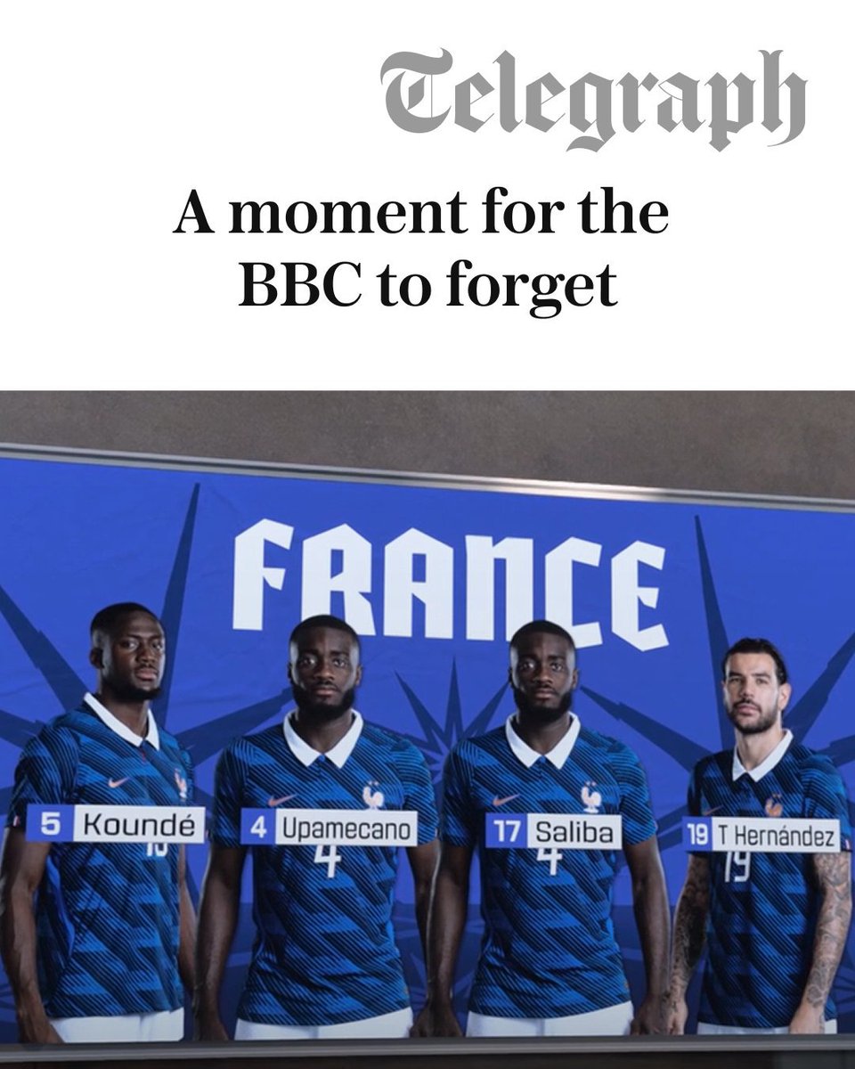 ActuL1_'s tweet photo. 🚨 LA BBC CONFOND PLUSIEURS DÉFENSEURS DES BLEUS ! 🤣🤣🤣

Avant France-Sénégal, Jules Koundé a été affiché avec le visage d’Ibrahima Konaté.

Dayot Upamecano est lui apparu deux fois, dont une à la place de William Saliba.

Sacrés Anglais. 😭😭😭

📸@Telegraph https://t.co/TnRLDGw87T
