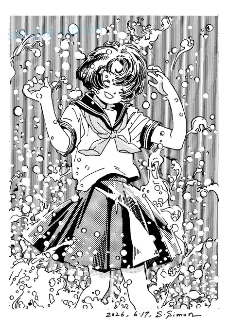 本日の1枚
「夏のしぶき」
今日は全面的にスクリーントーンに頼ってみました☺️💦 