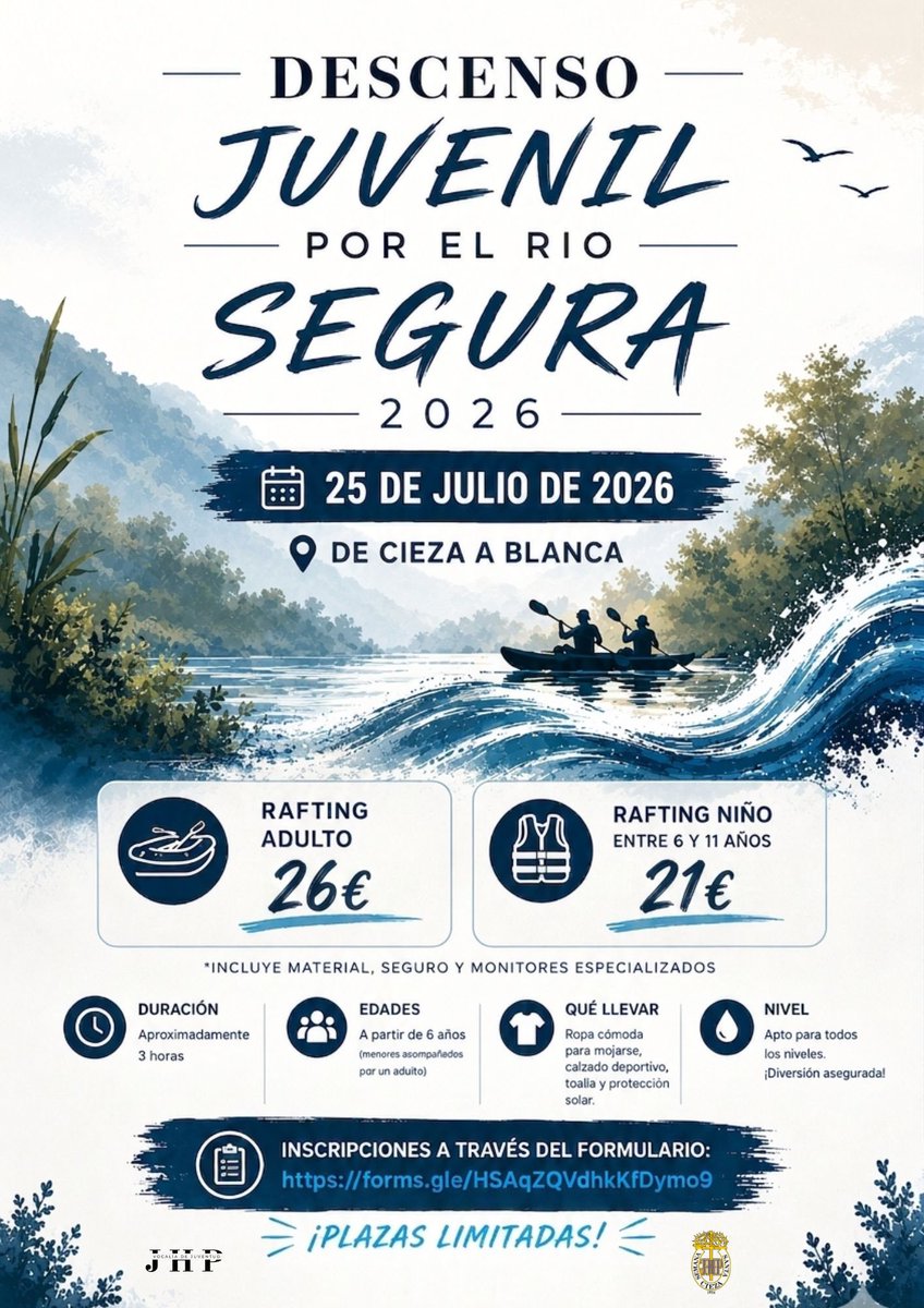 jhpcieza's tweet photo. Descenso juvenil por el río Segura ~ @jhpcieza 

Cartel de la actividad juvenil organizada por la Vocalía de Juventud para el próximo 25 de julio.

#ACiezaporsuSemanaSanta #SemanaSantaCieza
#SemanaSanta2026 #SemanaSanta #HolyWeek https://t.co/9KMrcz83OL
