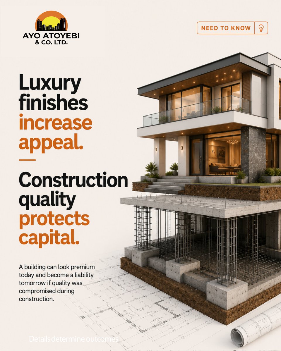 AyoAnd25089's tweet photo. Most investors evaluate what they can see.

Experienced investors pay attention to what they cannot.

Luxury finishes can attract attention. Construction quality determines how a property performs over time, how much value it retains, and how much risk it carries. https://t.co/a31uzzFrXV