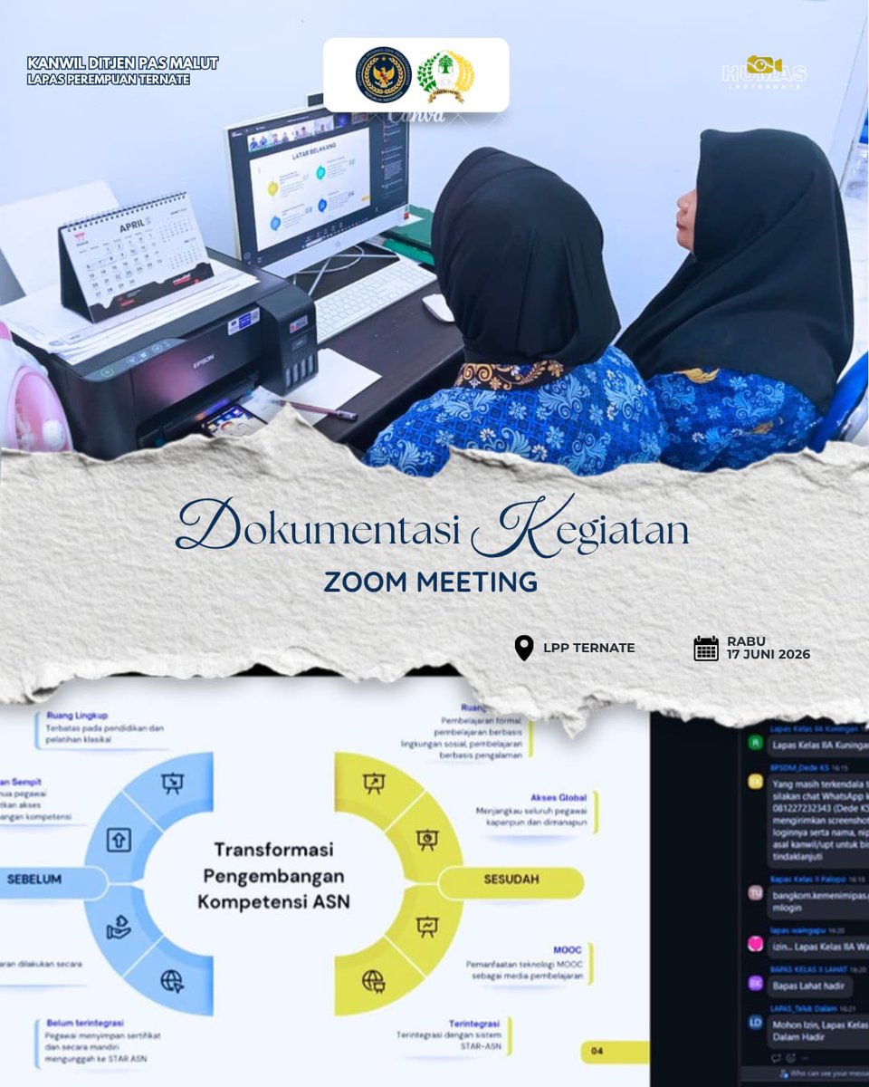 TernateLpp's tweet photo. Lapas Perempuan Ternate Ikuti Sosialisasi Layanan Permohonan Kegiatan Pengembangan Kompetensi (PK Bangkom) Secara Virtual https://t.co/uV4EwnBTZY