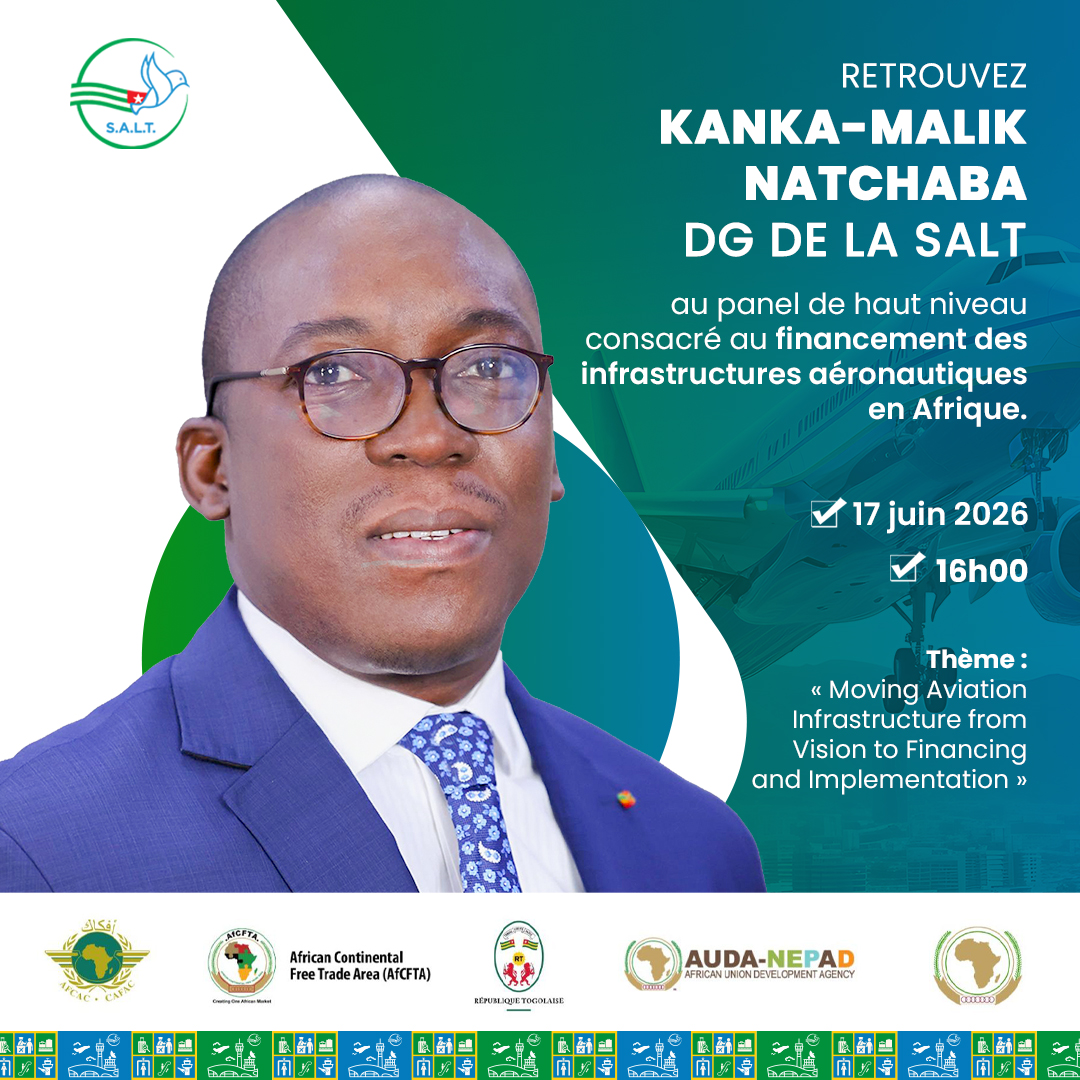 LomeAirport's tweet photo. 🎤 Rendez-vous à 16h00 avec M. @kmnatchaba, Directeur Général de la SALT, qui prendra part au panel de la Session 5C de la Convention africaine du transport aérien 2026.

Au cœur des échanges : le financement des infrastructures aéronautiques et les leviers pour transformer les ambitions en réalisations concrètes.

#SALT #AviationAfricaine #Lomé #Aviation2026 #TransportAérien #MUTAA