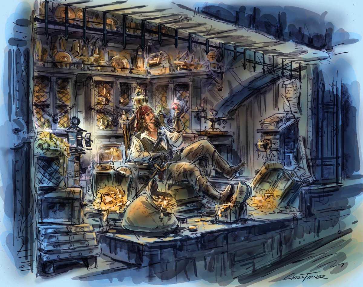 podcastpotc's tweet photo. This Friday, we’ll be taking a deeper look at the 2006 refurbishment of the Pirates of the Caribbean attraction. Take a look at these amazing pieces of concept art done by Chris Turner. I love how most of what is depicted here actually made it into the attraction! https://t.co/ToVW5aIjQT