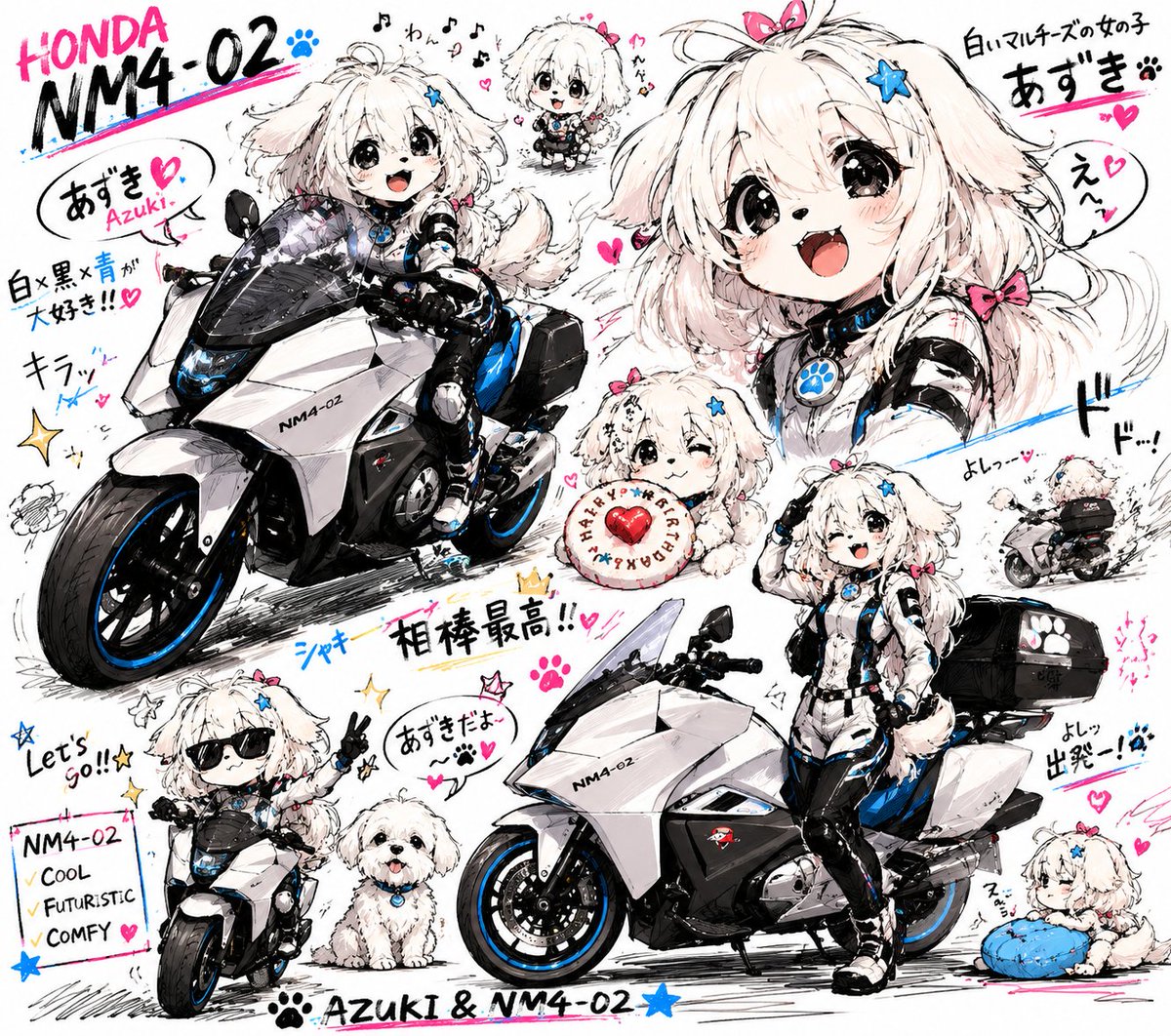 hirocam's tweet photo. K26さんをまねてAIでNM4×あずきを作ってみました。
予想外で擬人化あずきと犬あずきの両方描かれたバージョンも出来てしまいましたが、これはこれで良きかな☺️ https://t.co/HkhyQ2qNSj